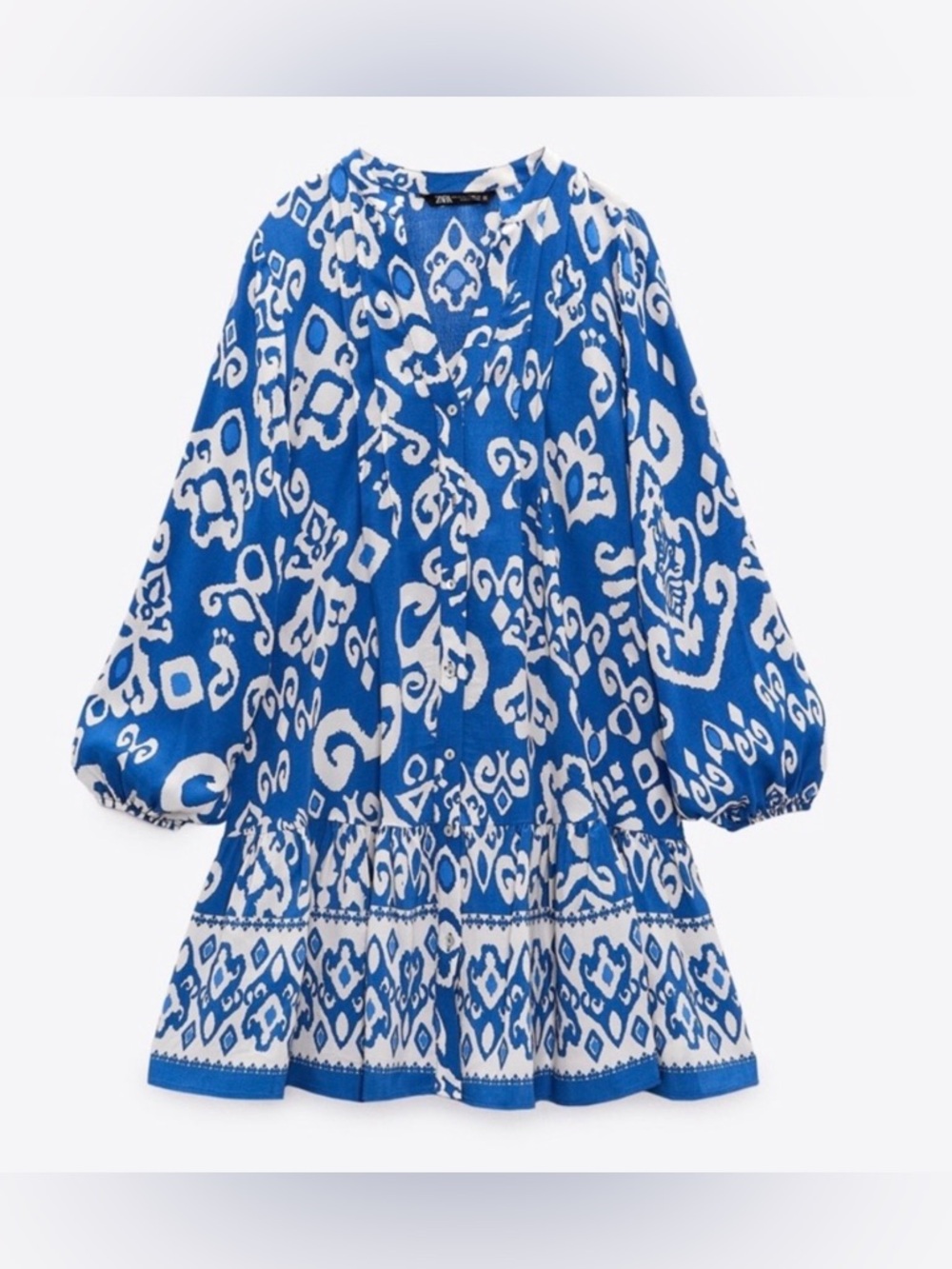 Zara Ikat Mini Dress XS Oversized Bohemian Coastal Euro Summer Beachy Resort